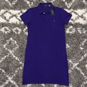 NWT Polo Ralph Lauren Purple Cotton Shirt Polo Dress with Green Logo - XS